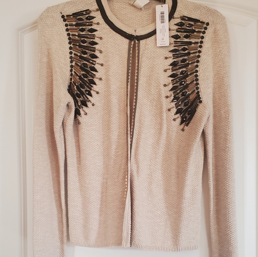 NWT Chico's Embellished Open Front Sweater